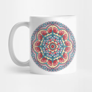 Colorful Floral hand drawn Mandala. Circle ornament in retro colors. Mug